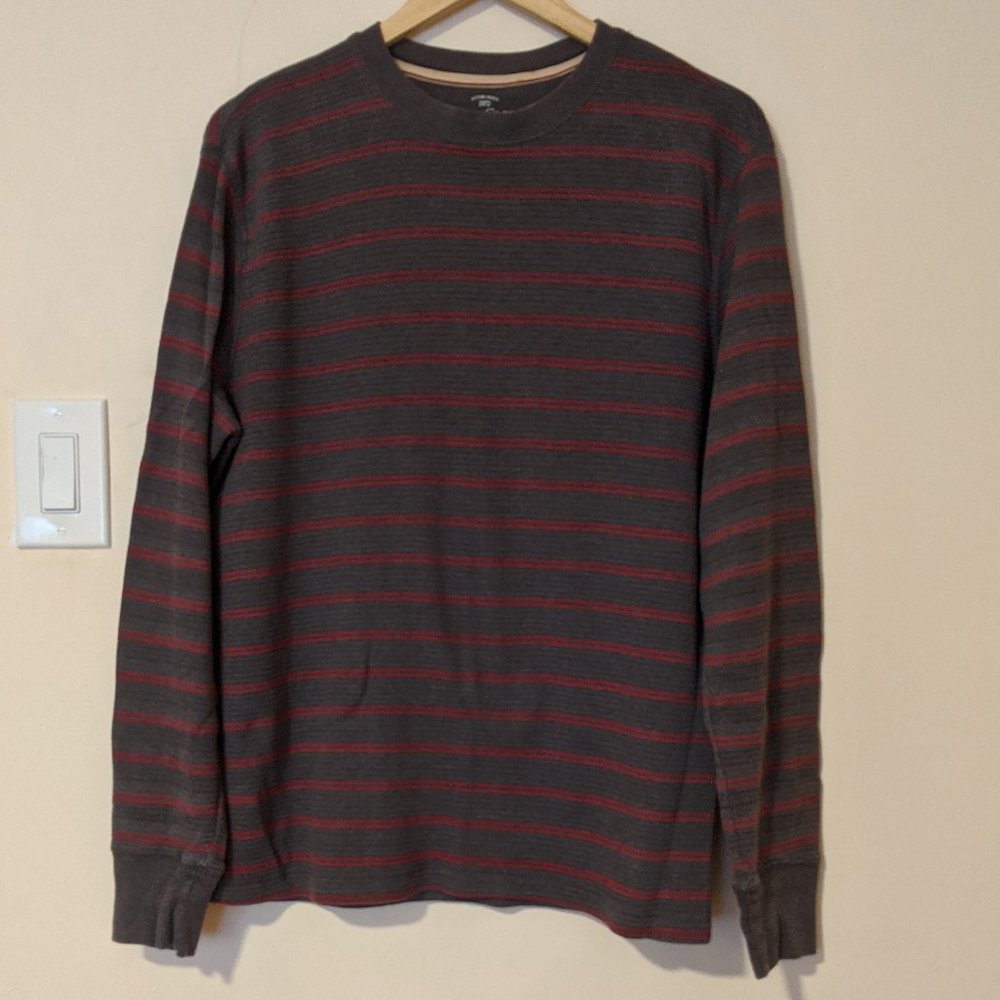 Grey Red Stripe Waffle Shirt